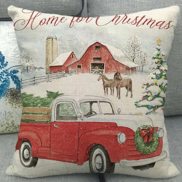 Other - Horses Farm Truck Pillow Cover. Christmas Tree. Barn